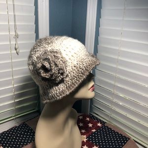 Hand made yarn crochet flapper hat with rose